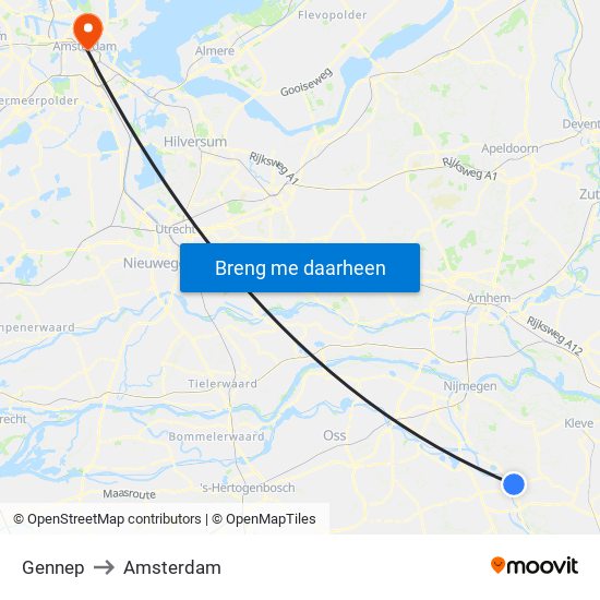 Gennep to Amsterdam map