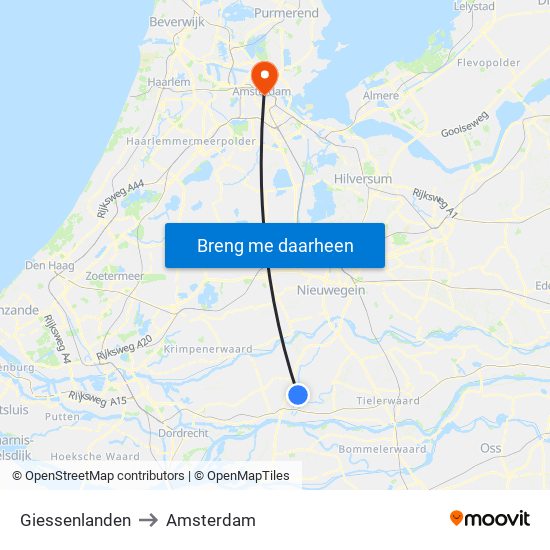 Giessenlanden to Amsterdam map