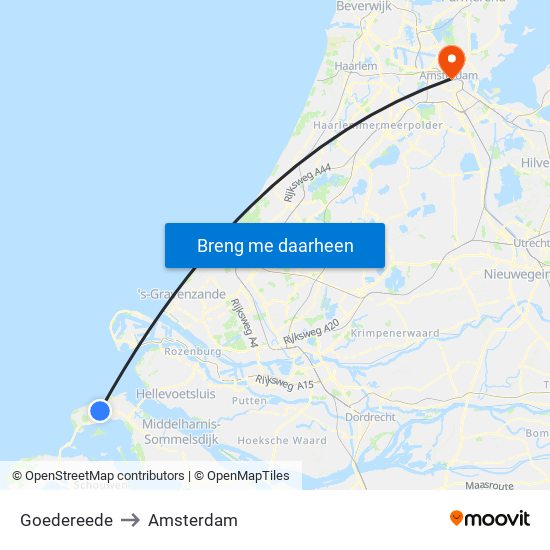 Goedereede to Amsterdam map