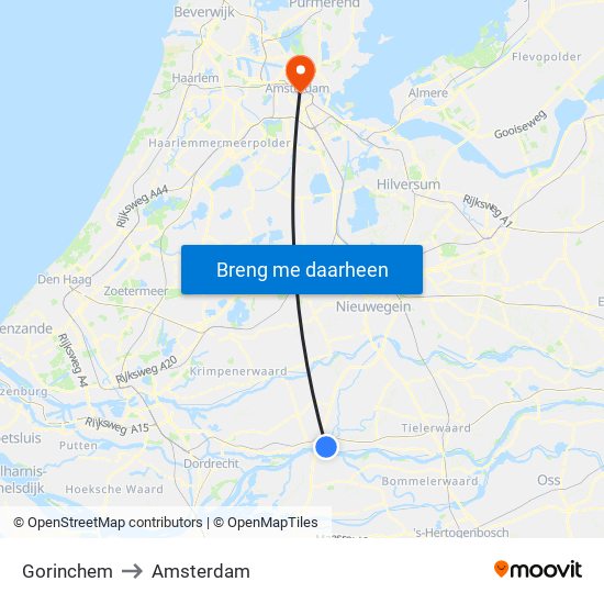 Gorinchem to Amsterdam map