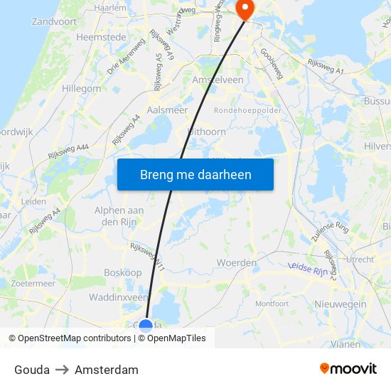 Gouda to Amsterdam map