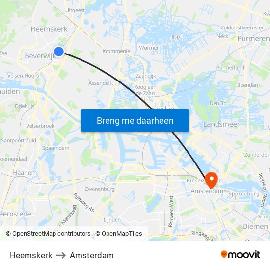 Heemskerk to Amsterdam map