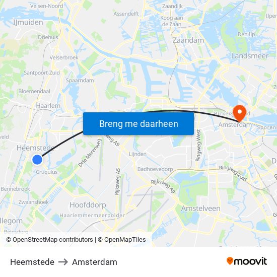 Heemstede to Amsterdam map