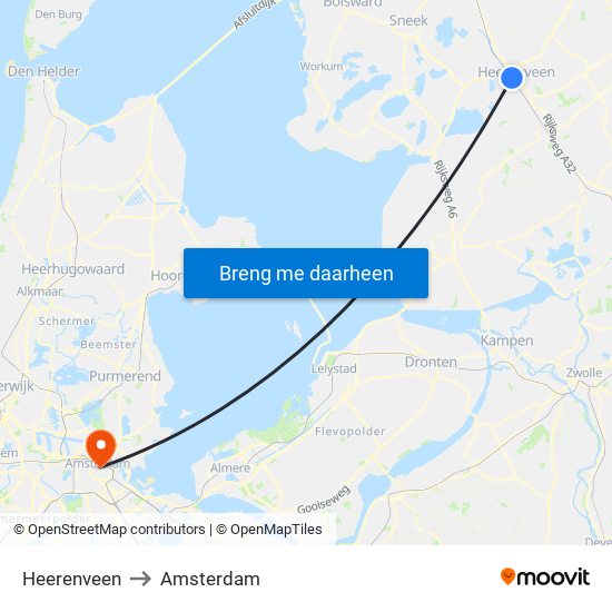 Heerenveen to Amsterdam map