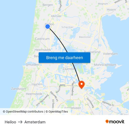Heiloo to Amsterdam map