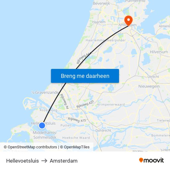 Hellevoetsluis to Amsterdam map