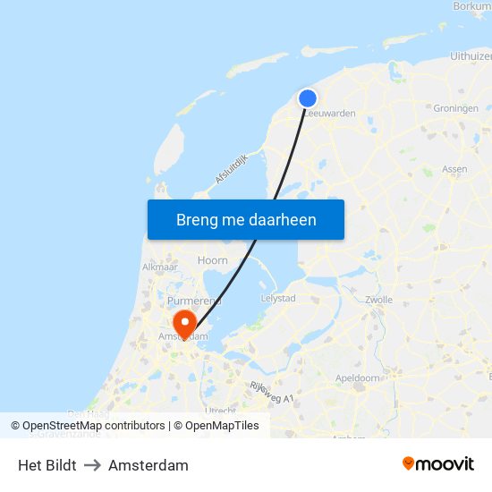 Het Bildt to Amsterdam map