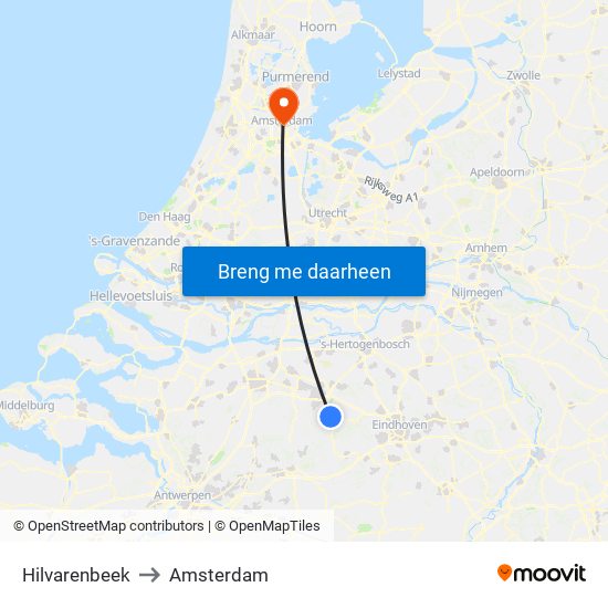 Hilvarenbeek to Amsterdam map