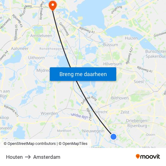 Houten to Amsterdam map