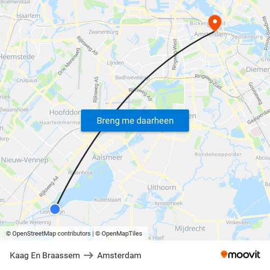 Kaag En Braassem to Amsterdam map