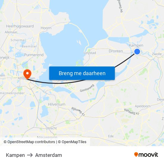 Kampen to Amsterdam map
