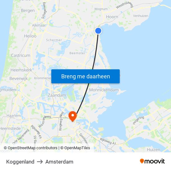 Koggenland to Amsterdam map