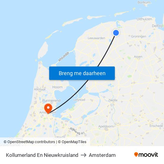 Kollumerland En Nieuwkruisland to Amsterdam map