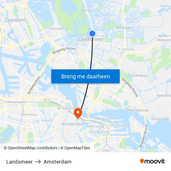 Landsmeer to Amsterdam map