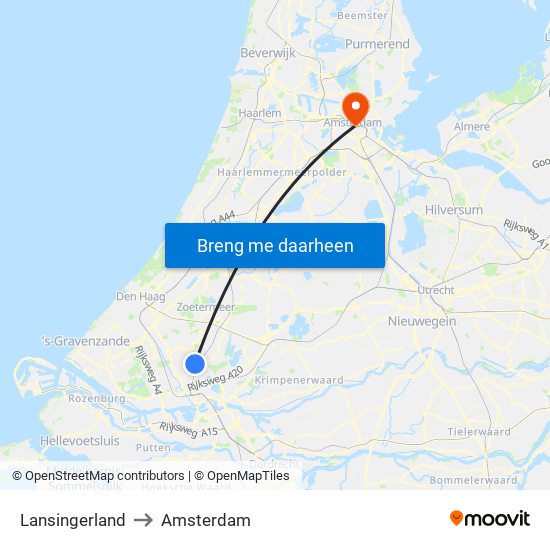 Lansingerland to Amsterdam map