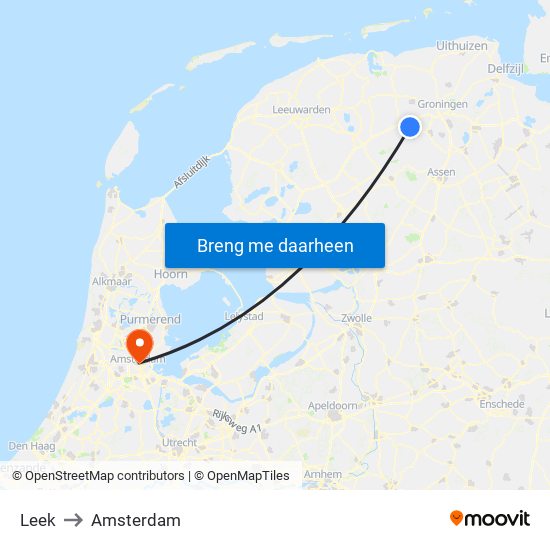 Leek to Amsterdam map