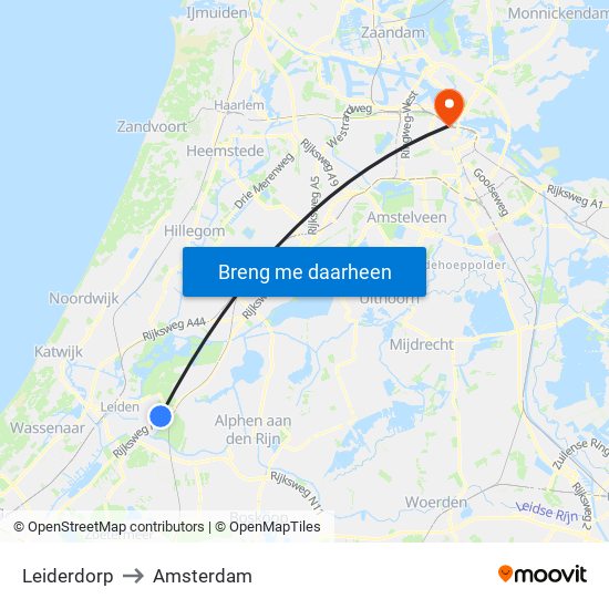 Leiderdorp to Amsterdam map