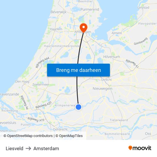 Liesveld to Amsterdam map