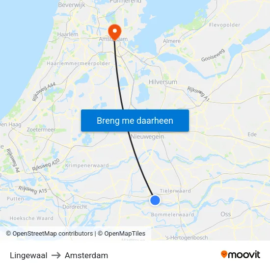 Lingewaal to Amsterdam map