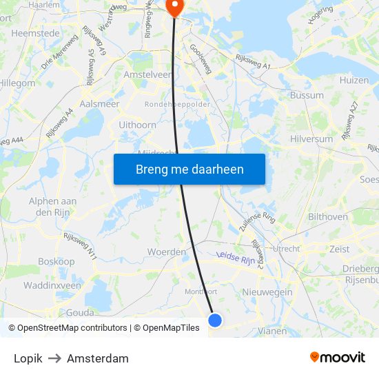 Lopik to Amsterdam map