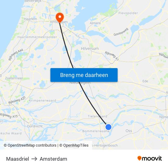 Maasdriel to Amsterdam map