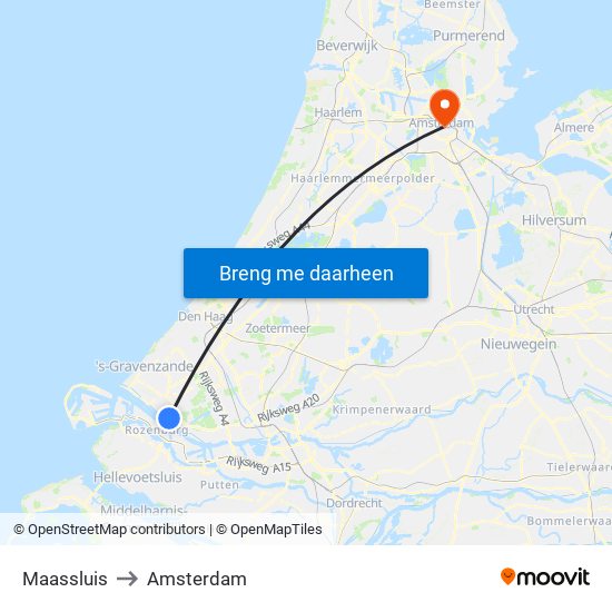 Maassluis to Amsterdam map