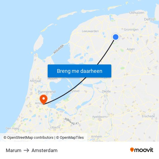 Marum to Amsterdam map