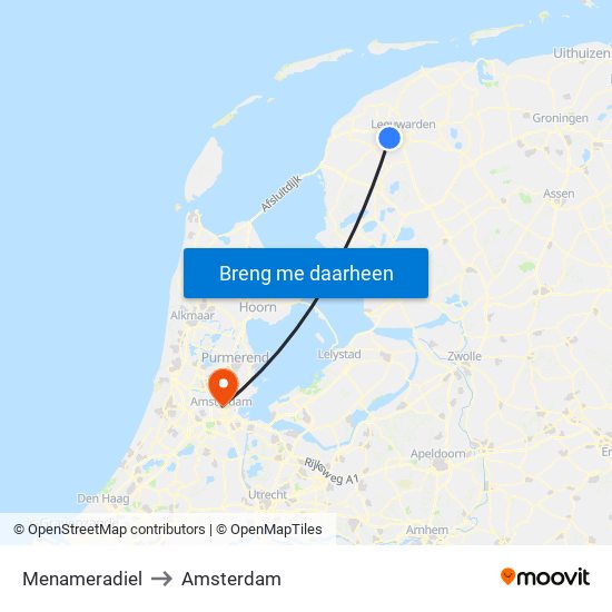 Menameradiel to Amsterdam map