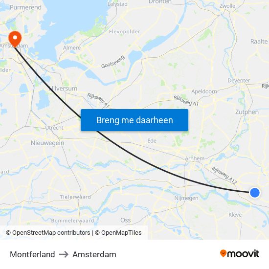 Montferland to Amsterdam map