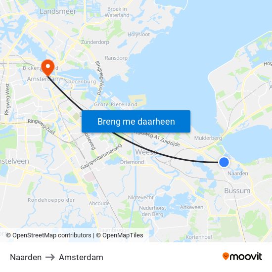 Naarden to Amsterdam map