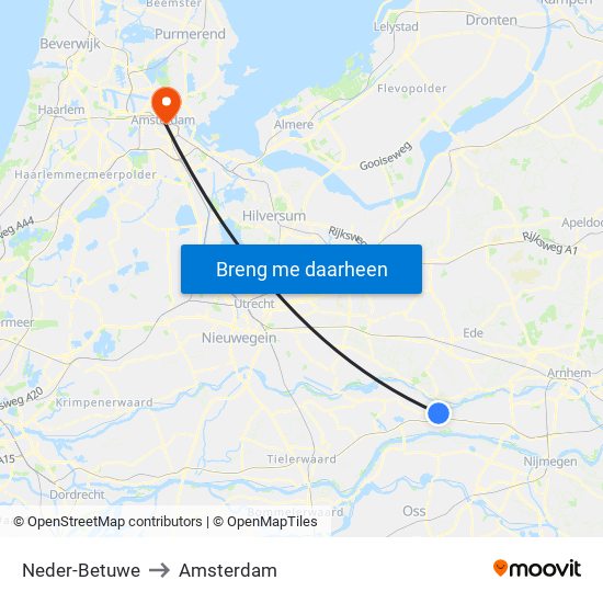 Neder-Betuwe to Amsterdam map
