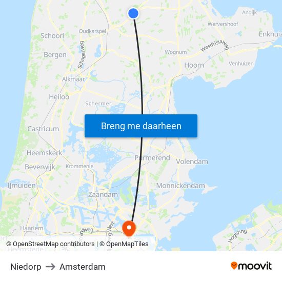 Niedorp to Amsterdam map