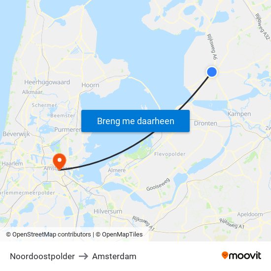 Noordoostpolder to Amsterdam map