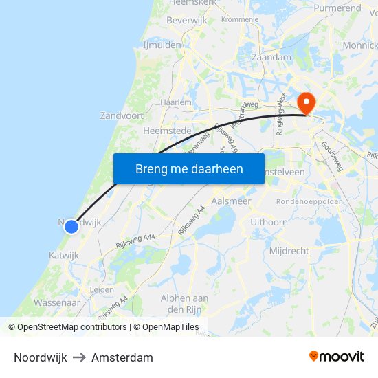 Noordwijk to Amsterdam map