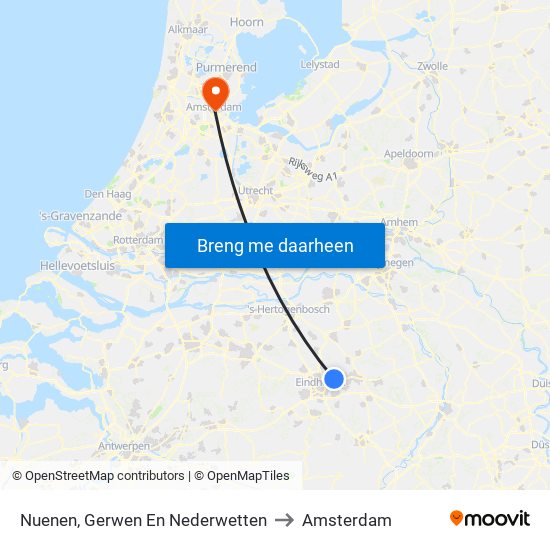 Nuenen, Gerwen En Nederwetten to Amsterdam map