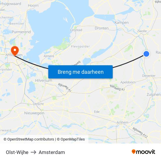 Olst-Wijhe to Amsterdam map