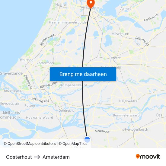 Oosterhout to Amsterdam map