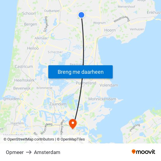 Opmeer to Amsterdam map