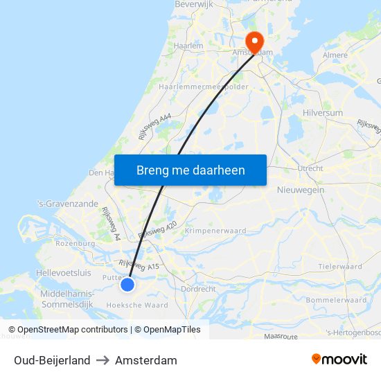 Oud-Beijerland to Amsterdam map