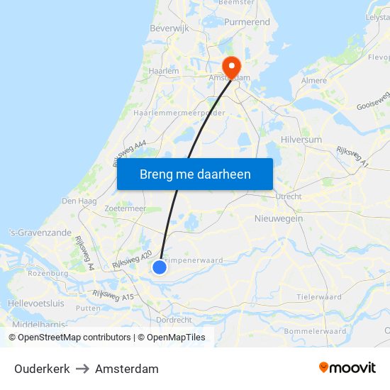 Ouderkerk to Amsterdam map