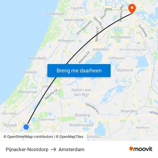 Pijnacker-Nootdorp to Amsterdam map