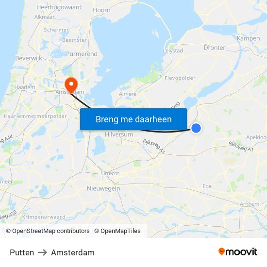 Putten to Amsterdam map