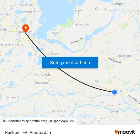 Renkum to Amsterdam map