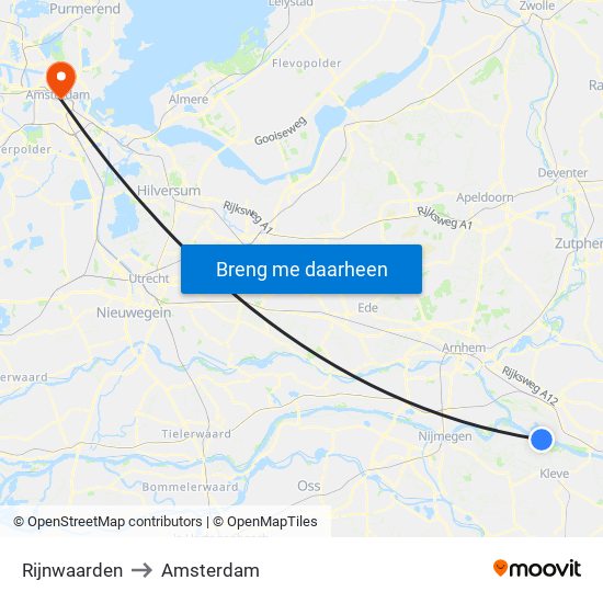 Rijnwaarden to Amsterdam map