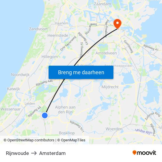 Rijnwoude to Amsterdam map