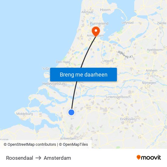 Roosendaal to Amsterdam map