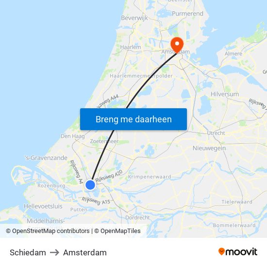 Schiedam to Amsterdam map