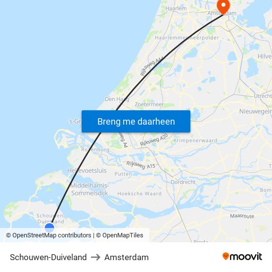 Schouwen-Duiveland to Amsterdam map