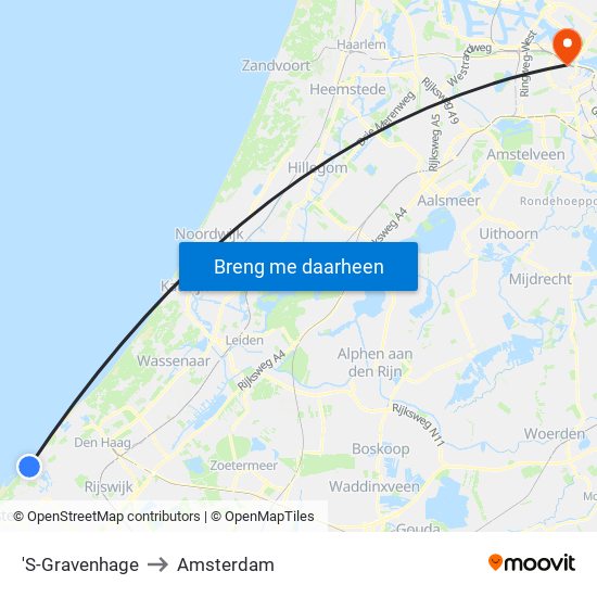 'S-Gravenhage to Amsterdam map