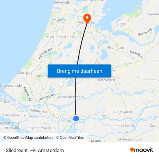 Sliedrecht to Amsterdam map